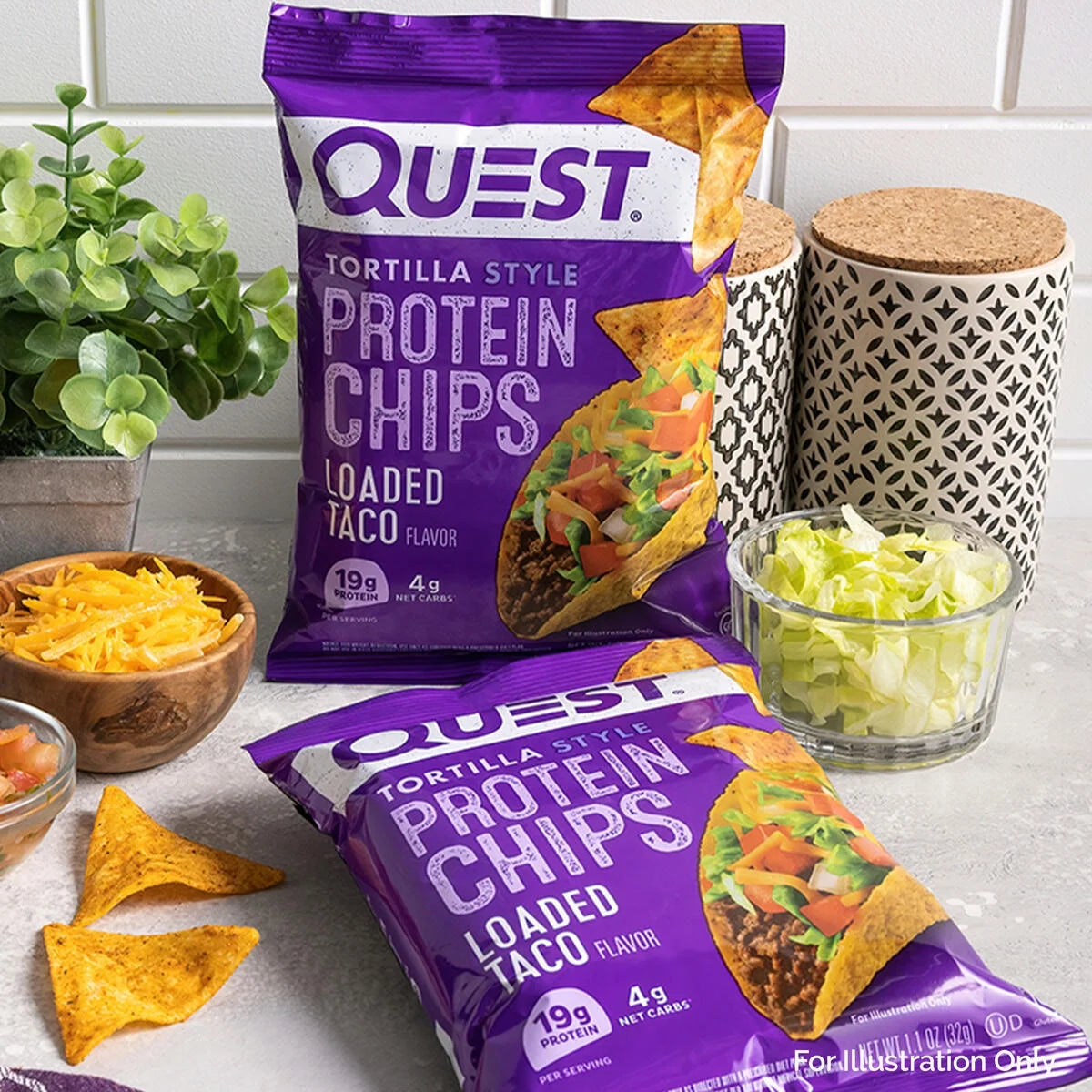Quest Tortilla Style Protein Chips, Loaded Taco Flavor, Baked, Low Carb, 4 Count