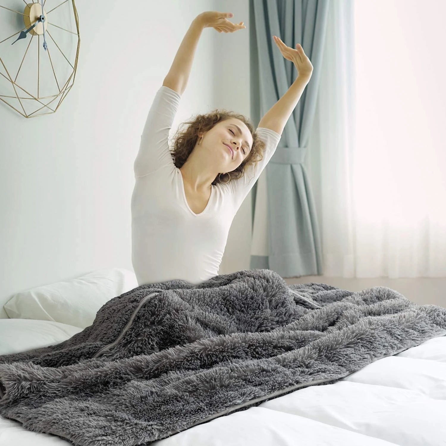 Weighted Blanket 20Lbs for Adults, Super Soft Plush Fleece and Sherpa Blanket, Shaggy Long Fur Throw Blankets, 60"X80" Gray