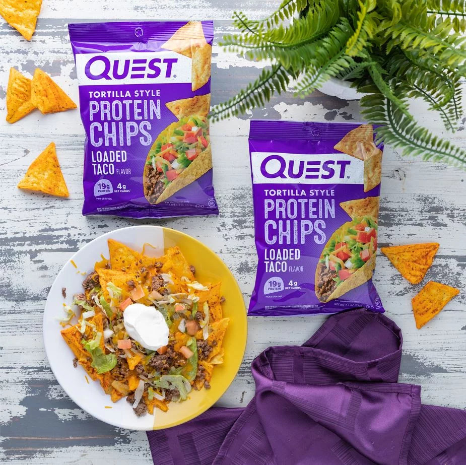 Quest Tortilla Style Protein Chips, Loaded Taco Flavor, Baked, Low Carb, 4 Count
