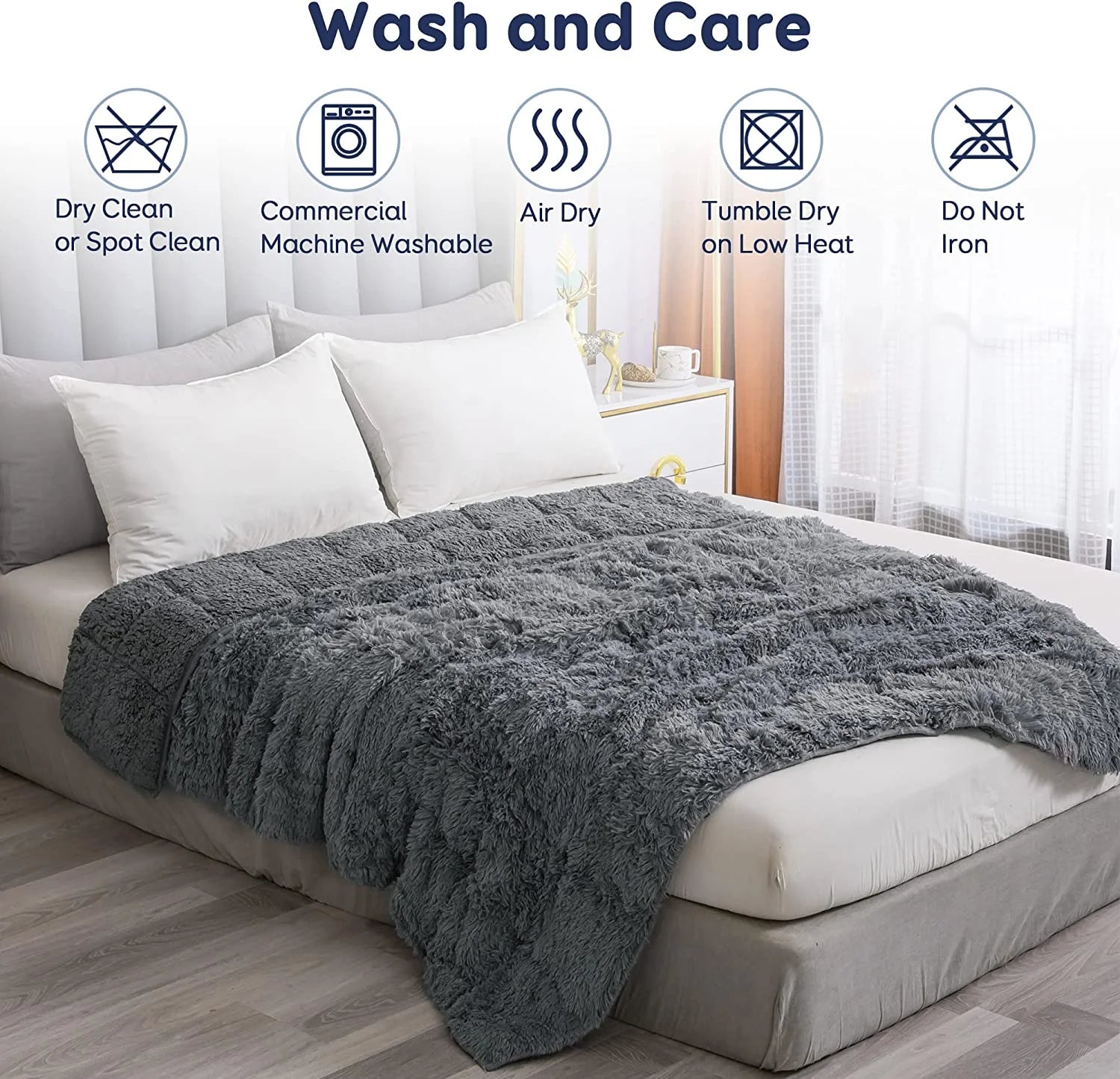 Weighted Blanket 20Lbs for Adults, Super Soft Plush Fleece and Sherpa Blanket, Shaggy Long Fur Throw Blankets, 60"X80" Gray